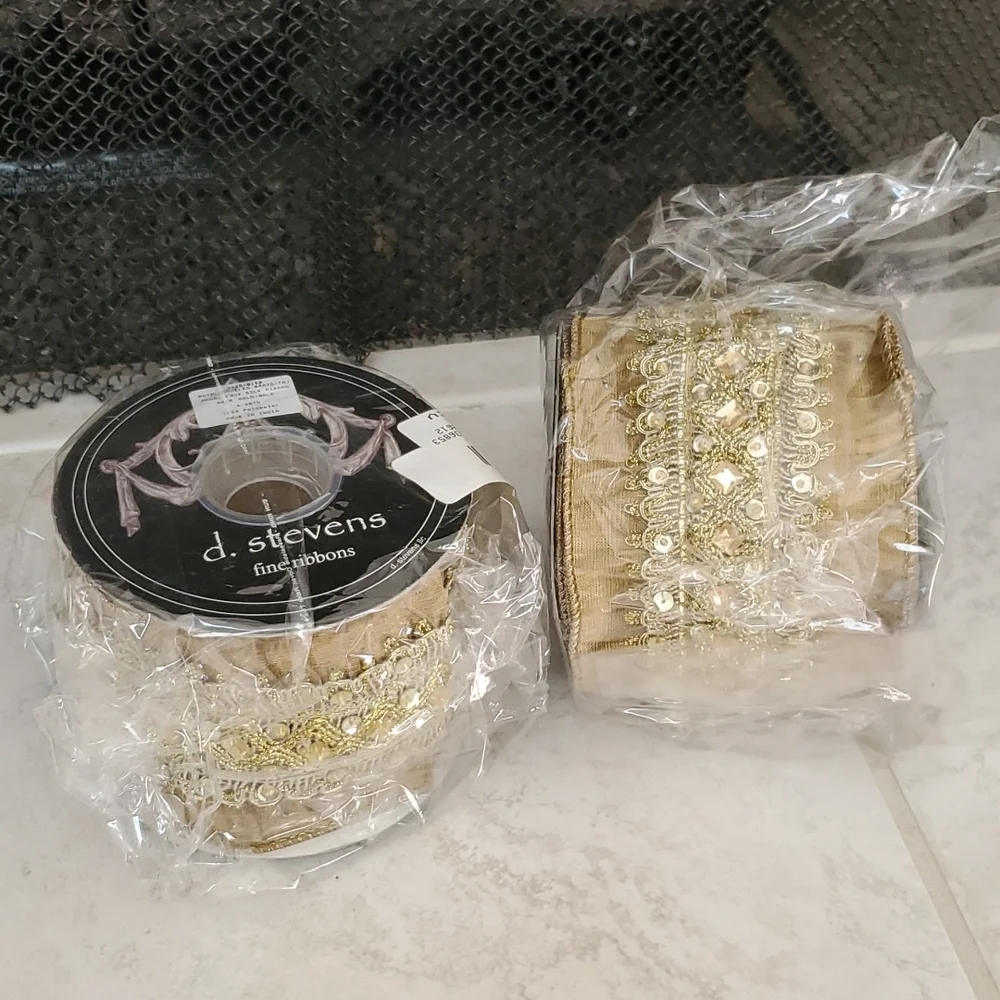 💛💫 FRONTGATE ROYAL JEWELED GOLD FAUX SILK RIBBON GARLAND 💫💛
